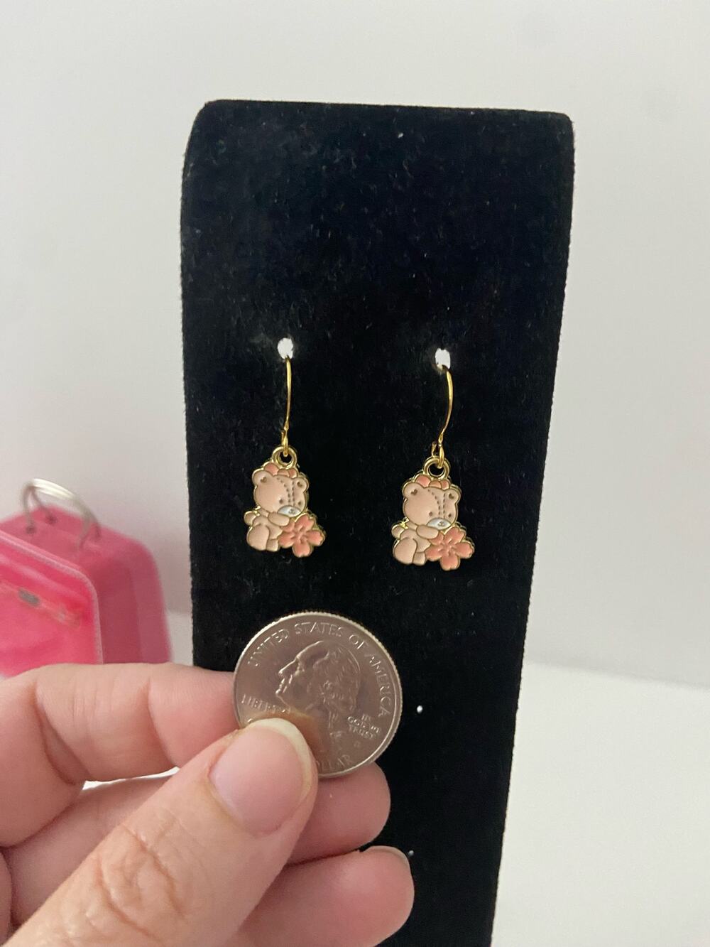 Little pink teddy bear earrings